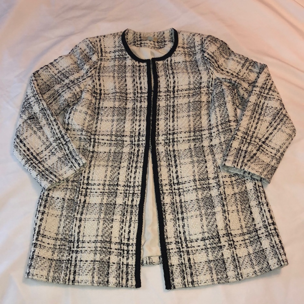 Appleseed’s Contrast Binding Open Front Tweed Jac… - image 1